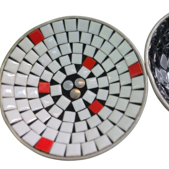 1950's Mid Century Tile Mosaic Aluminum Backed Ashtrays Lot Of 2 5"x1" - Picture 2 of 6